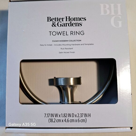 Better Homes & Gardens Satin Nickel Towel Ring - Clean Modern Collection Rust Re - Picture 1 of 4